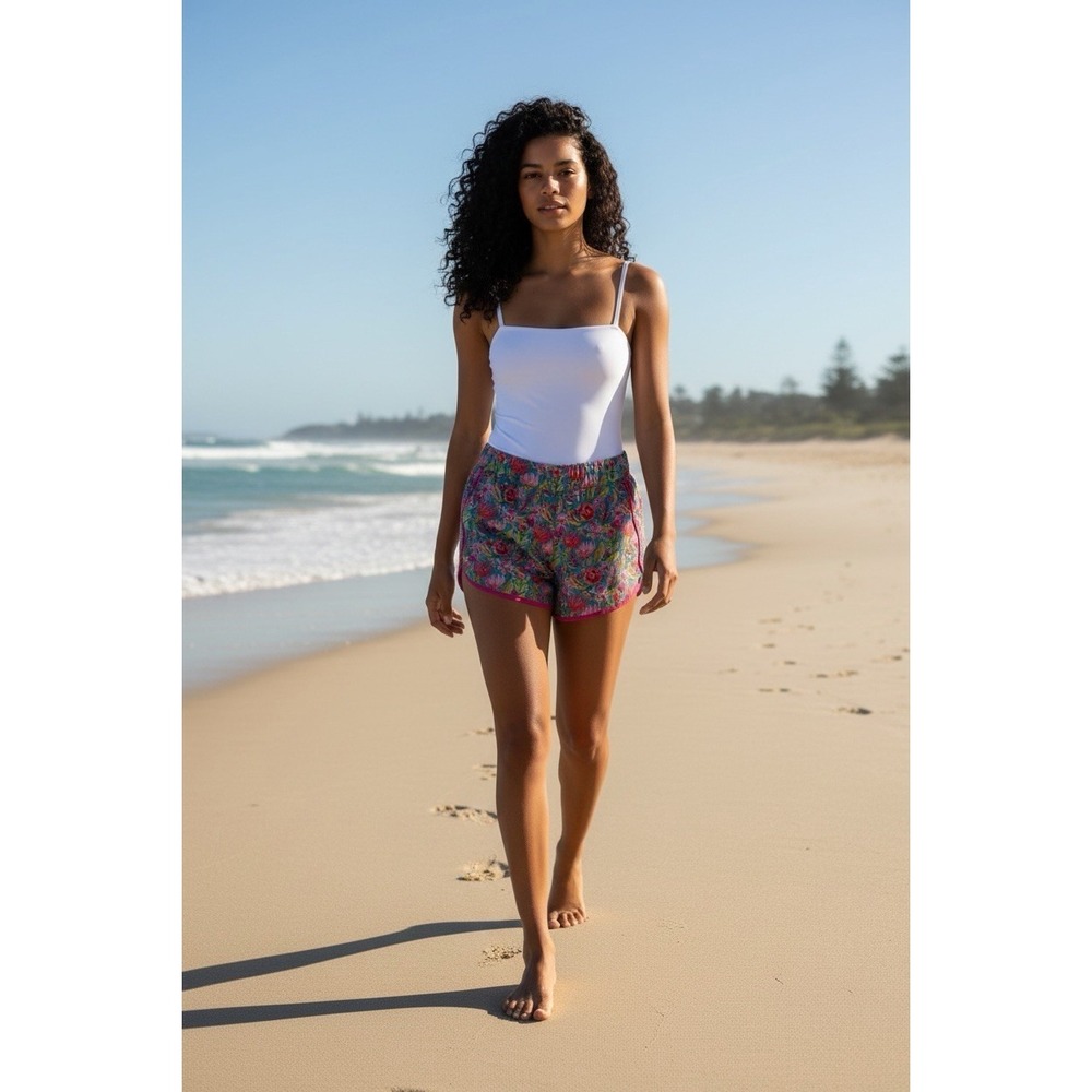 Natural Life Medium Colorful Boho Floral Print Shorts High Rise Elastic‎ Waist